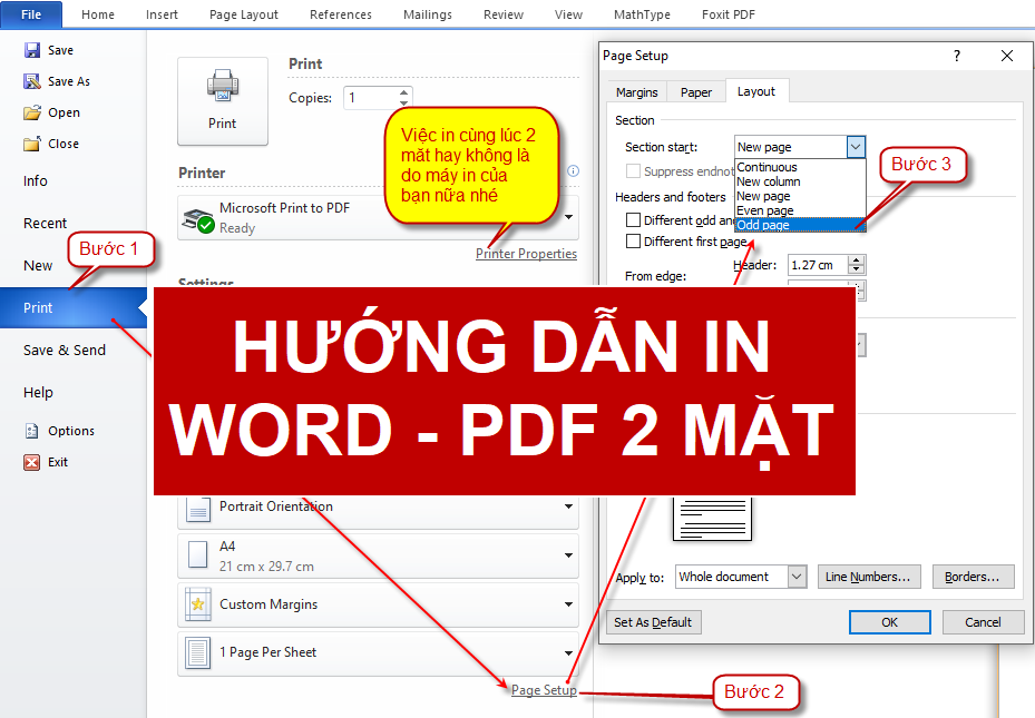 Cách in 2 mặt word và PDF offce 2007, 2010, 2013 và 2016